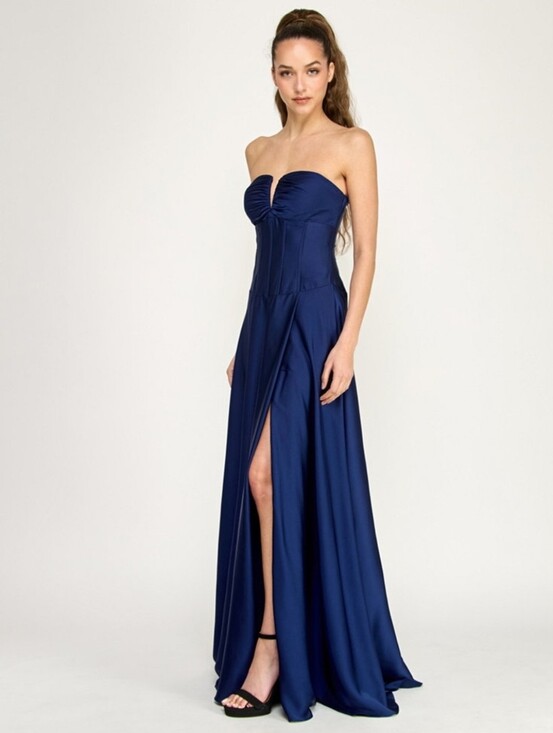 alex&sophia Dresses & Skirts - Alex & Sophia Juniors' Strapless V-Notch Slit Skirt Gown Size 11/12 prom(zipper)